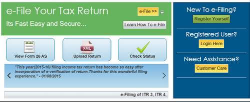 Registation page for filing Income tax online