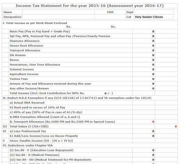 GConnect Income Tax Calculator 2015-16 Statement