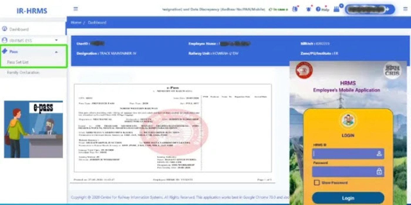 Modifications in the e-Pass Module of HRMS: Railway Board
