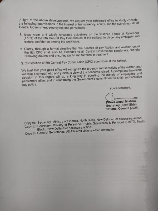 Staff Side Urges Early Clarity on 8th Central Pay Commission Terms of Reference