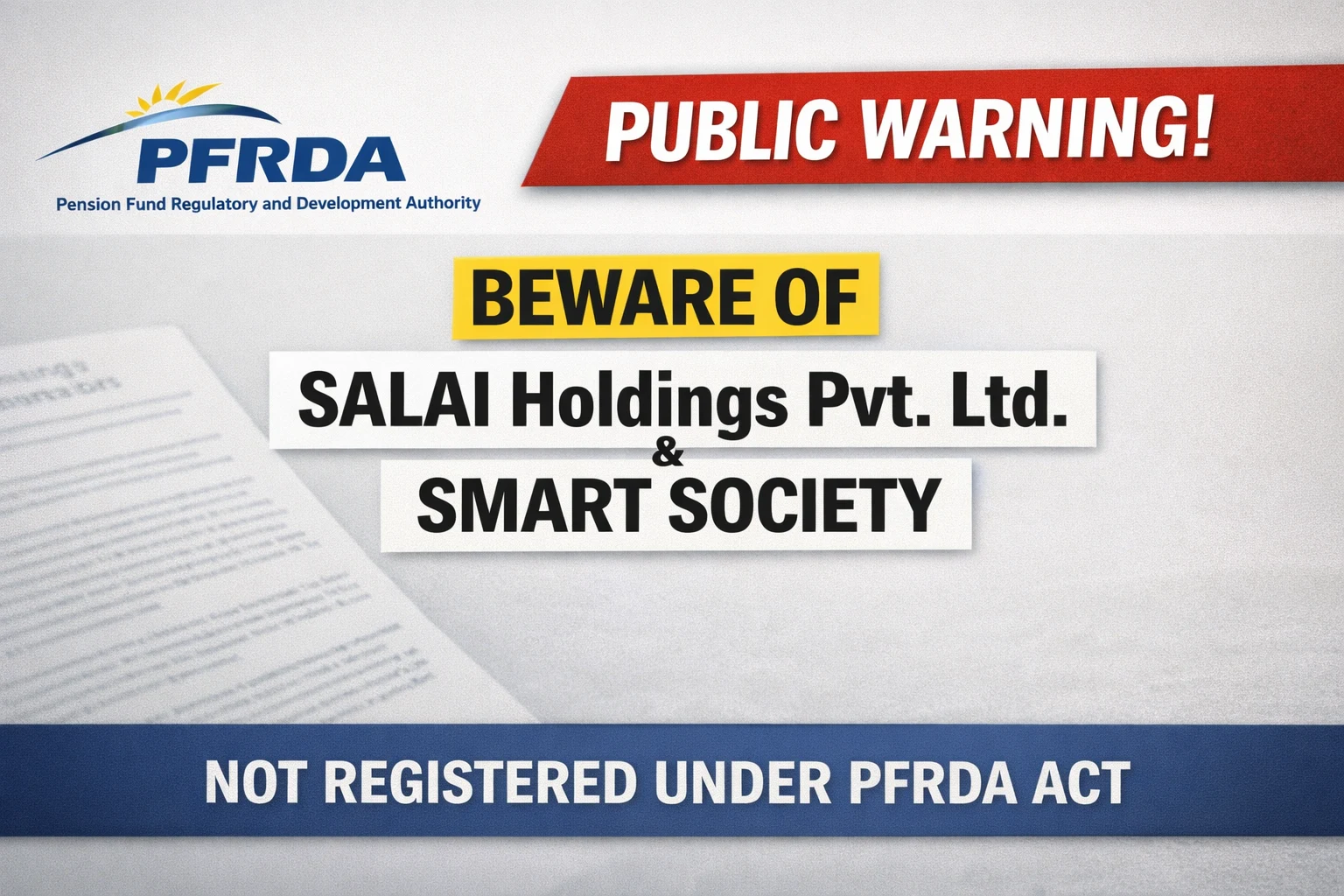 SALAI Holdings Pvt Ltd SMART Society PFRDA warning