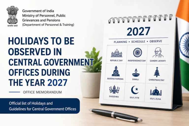 Central Govt Holiday List 2027