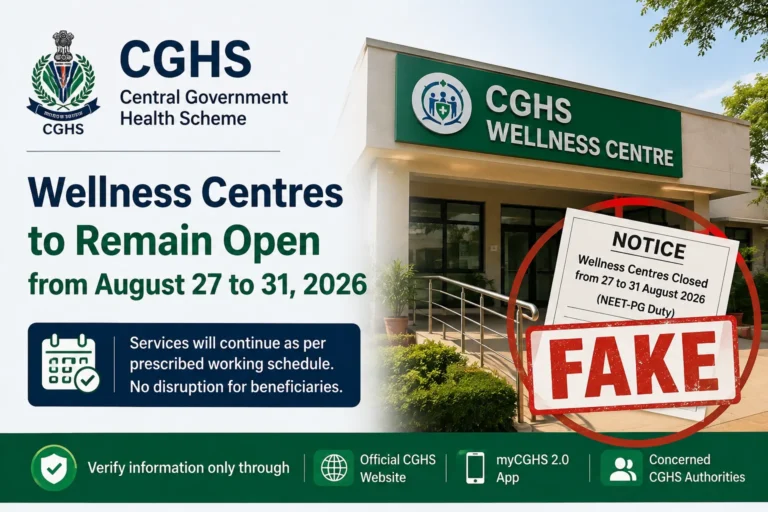 CGHS Wellness Centres to Remain Open Aug 27-31, 2026