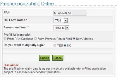 New Online Income Tax Return Filing tool - File ITR-1 Assessment Year 2013-14