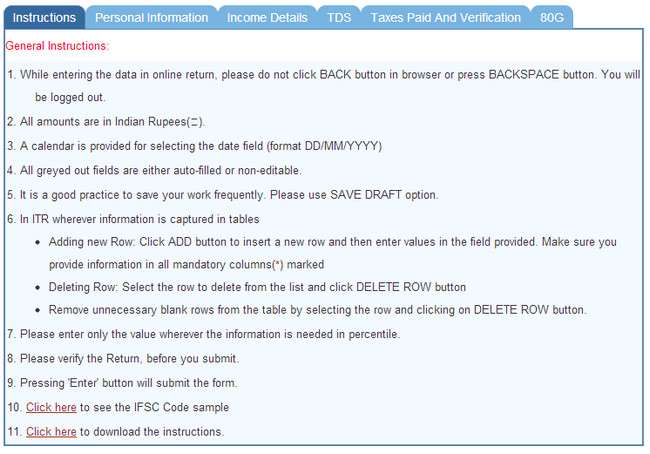 New Online Income Tax Return Filing tool - File ITR-1 Assessment Year 2013-14