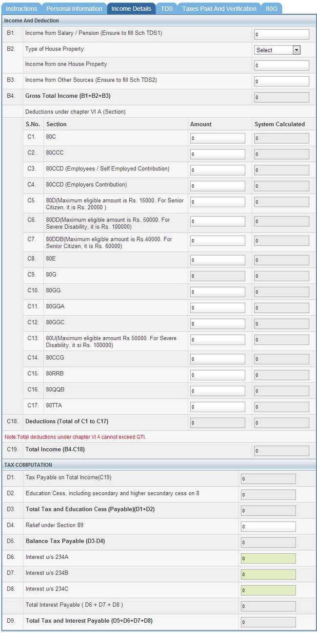 New Online Income Tax Return Filing tool - File ITR-1 Assessment Year 2013-14